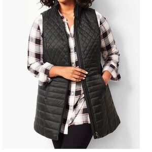 Talbots PrimaLoft Long Puffer Vest Navy Blue Petite M Quilted